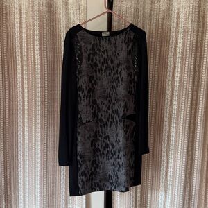 Grey and black leopard-pattern cocktail dress with sequins